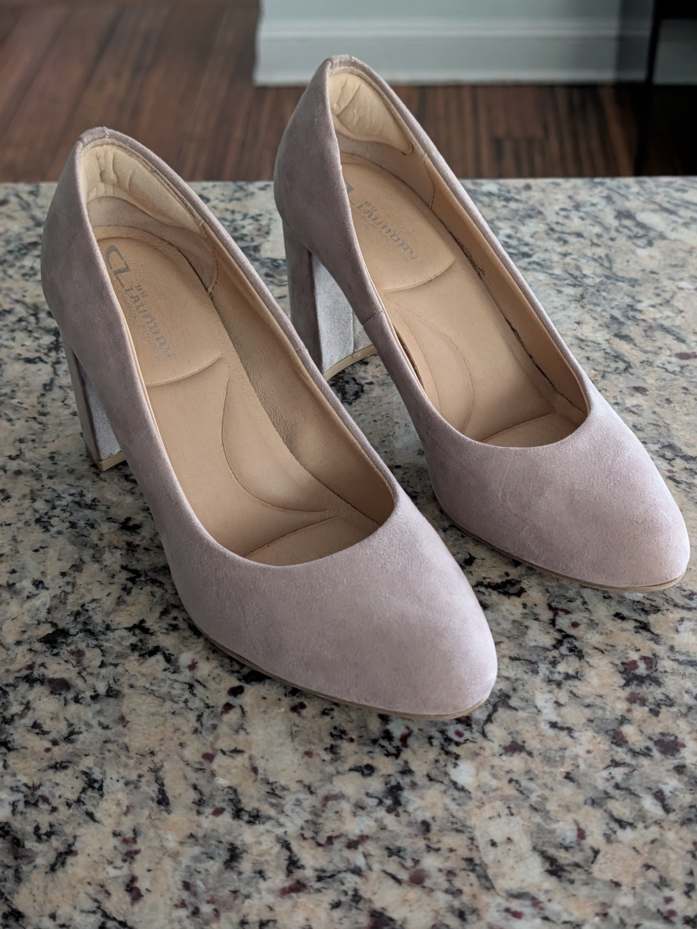 CL by Chinese Laundry Lofty Taupe Suede Block Heel Pumps